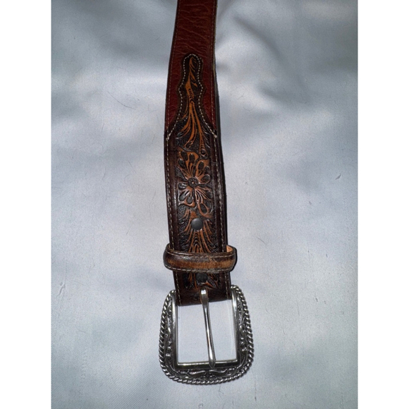 Justin’s Western Embossed Tab Medium Brown Leather Belt Size 36 main image 8